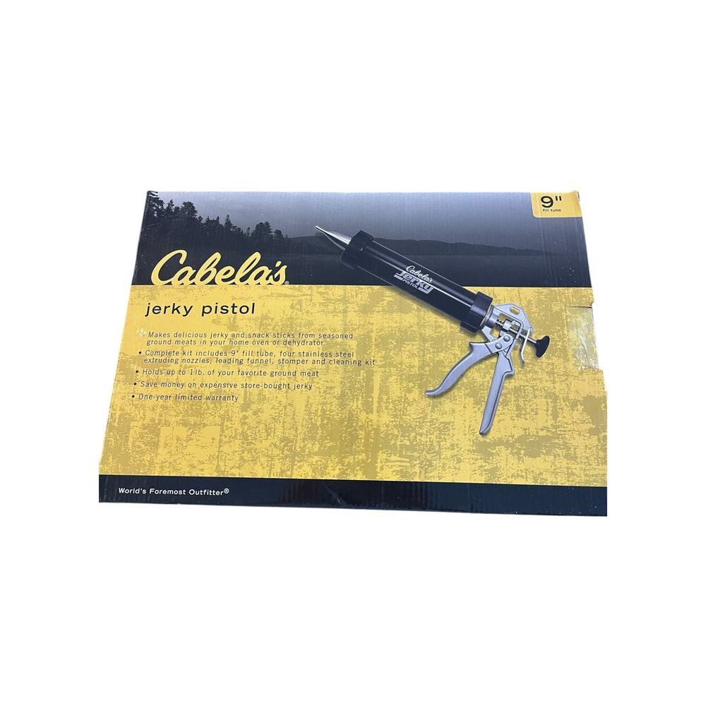 CABELA'S Jerky Pistol Gun Kit 9" Tube 4 Stainless Steel Nozzles (NOB)